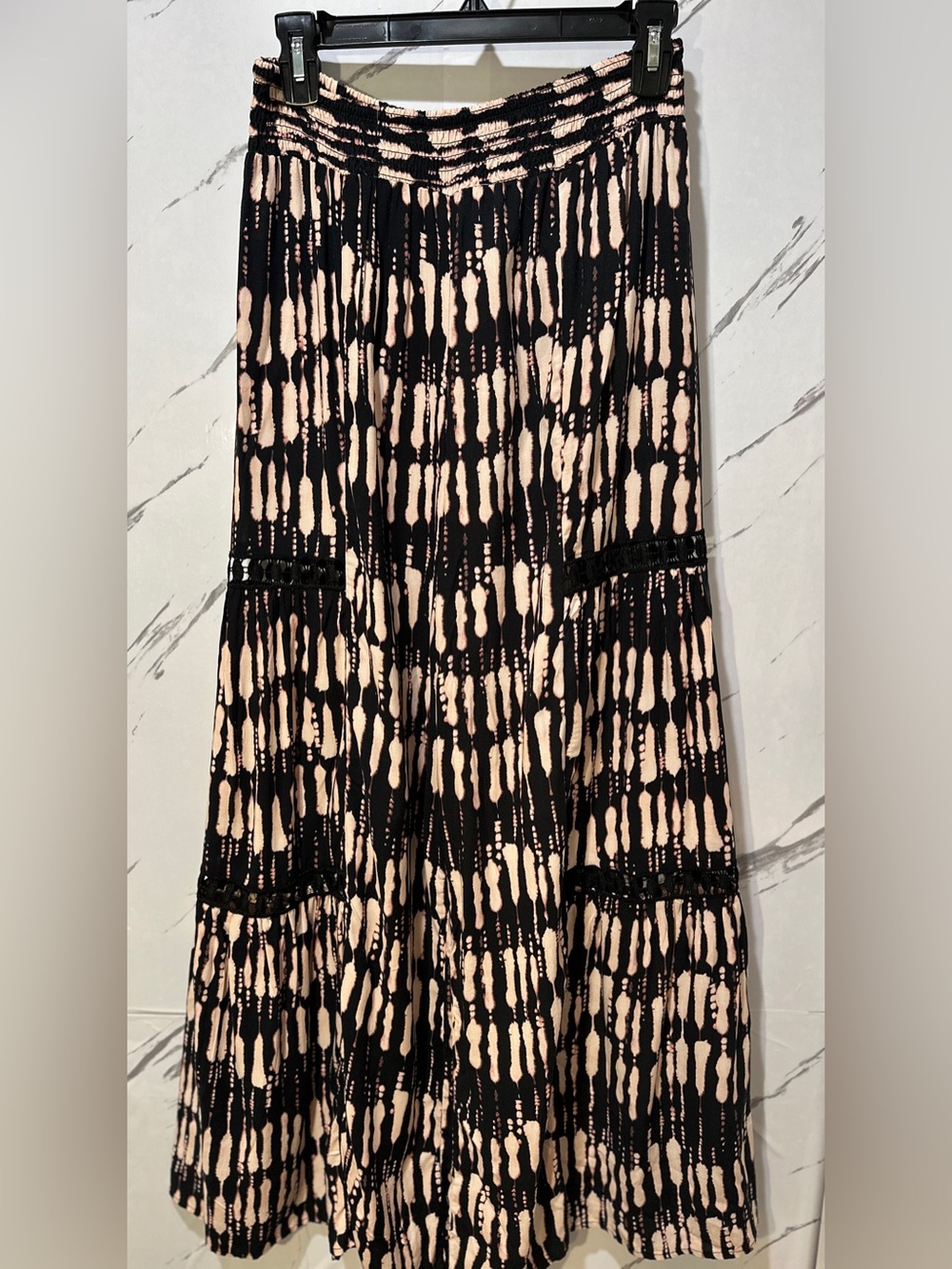 Boho Tie Dye Wide Leg Palazzo Pants Black Cream Festival Resort Large - Picture 5 of 9